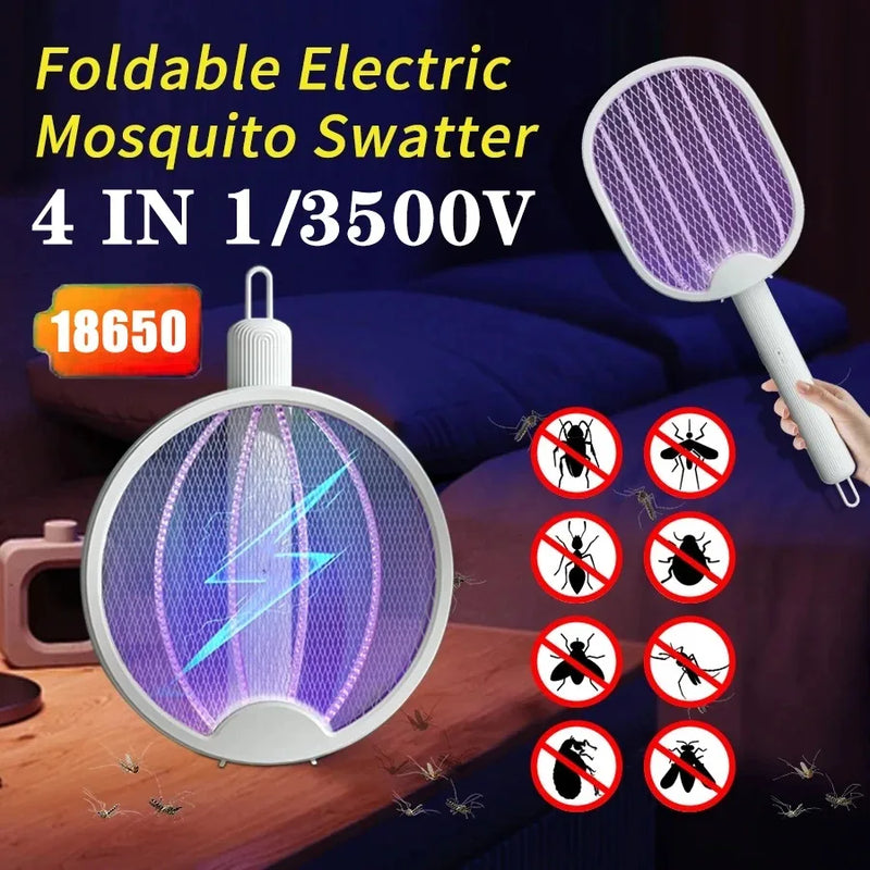 Matamosquitos eléctrico plegable, matamoscas, trampa, raqueta para mosquitos recargable por USB, matamosquitos con luz UV, Exterminador de insectos de 3000V