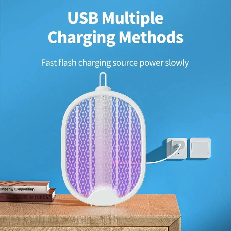 Matamosquitos eléctrico plegable, matamoscas, trampa, raqueta para mosquitos recargable por USB, matamosquitos con luz UV, Exterminador de insectos de 3000V